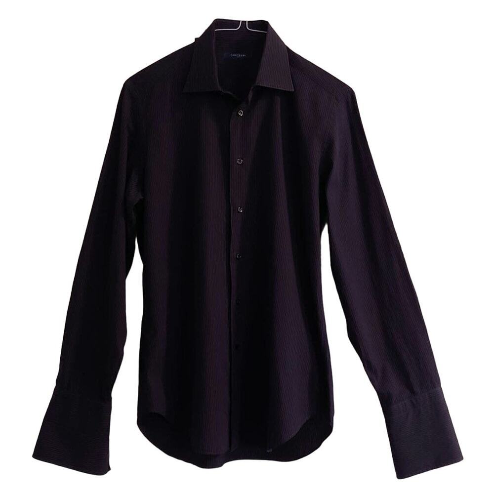 Camicissima slim purple mens French cuff dress shirt blue stripes 39 15 1/2